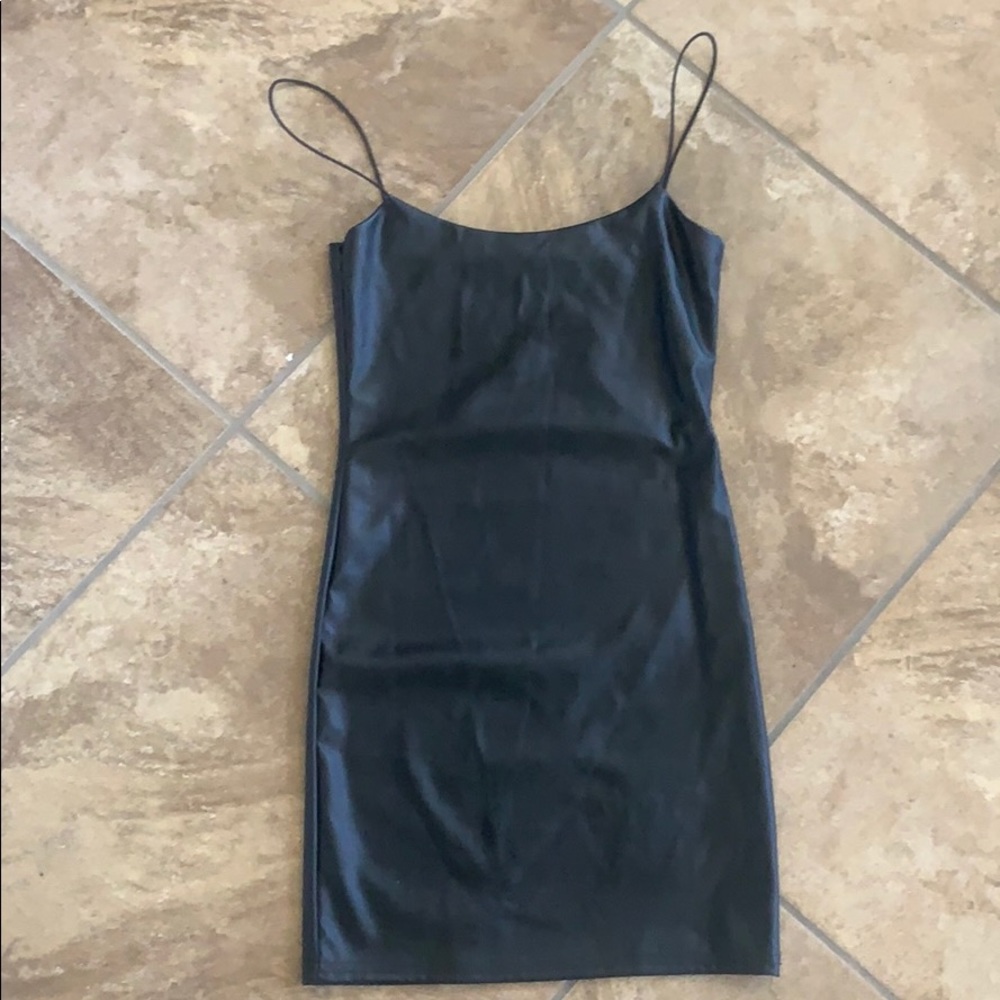 Black leather mini dress